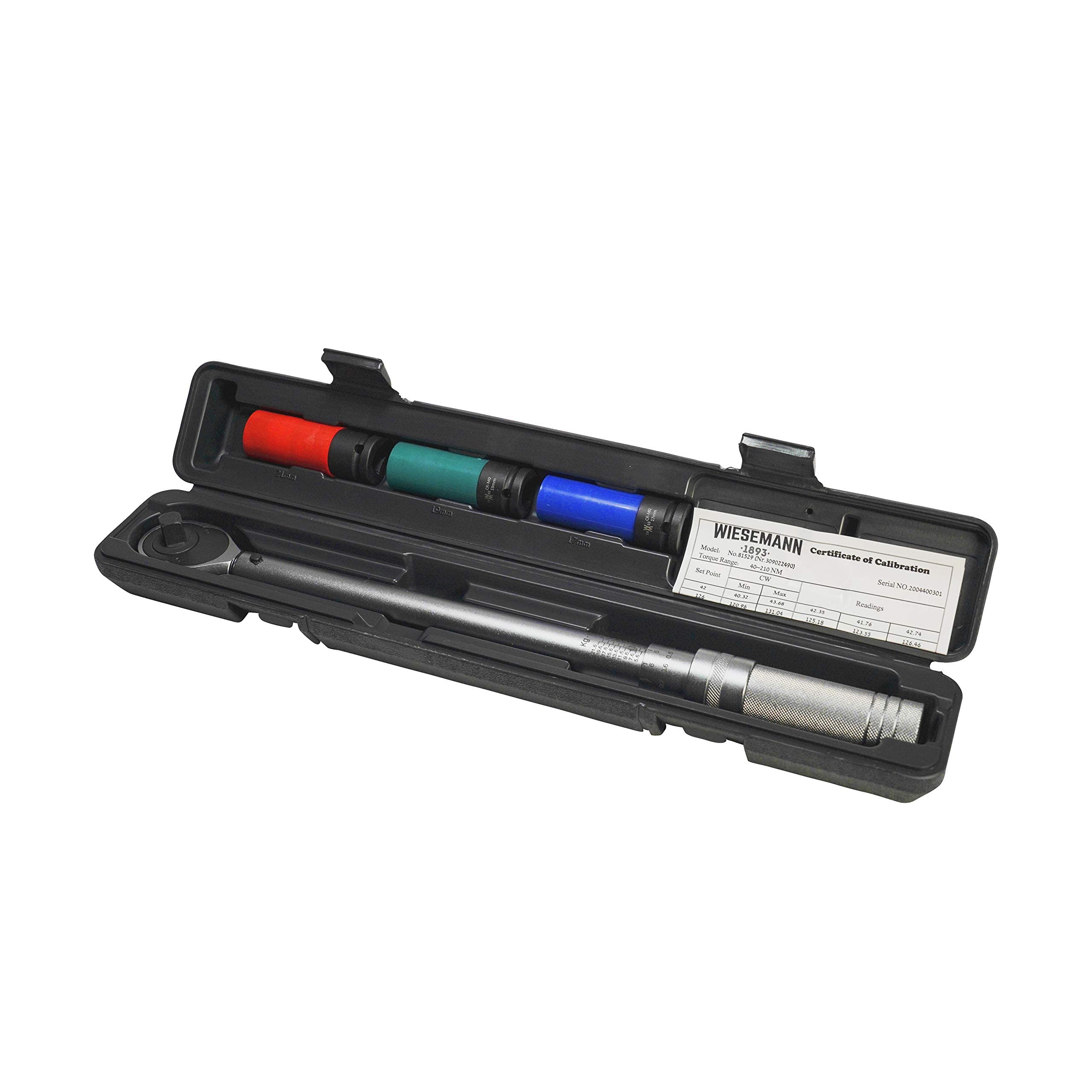 WIESEMANN 1893 Torque Wrench Set 1/2" 42-219Nm with Impact sockets 17, 19, 21mm from I Complete car Set for Changing Tyres with Impact Spanner & Nuts I with Transport Box I 81529
