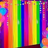 4 Packs Glow in the Dark Foil Fringe Curtain, Macaron Rainbow Blacklight Reactive Fluorescent Tinsel Backdrop Neon Luminous Streamers for Birthday, Wedding, Neon Party, Glow Party Decorations Supplies