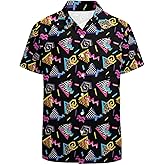 LARSD 80s Shirts for Men - 90s Button Up Vintage Retro Hawaiian Beach Neon Disco Funny Party Shirt