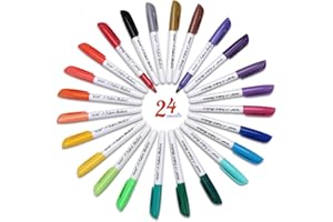 SELEAD 24 Fabric Markers Permanent for Clothes - Colored Fine Tip Waterproof Non Toxic Art Drawing Marker Pens Set for T-Shirts, Bags, Textile, Canvas, Shoes