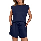 GRECERELLE 2026 Women's Summer 2 Piece Outfits Round Neck Cap Sleeve Top with Pocket Short Sets