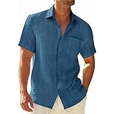 Runcati Mens Button Down Shirts Casual Short Sleeve Shirt Textured Linen Summer Beach Tops with Pocket