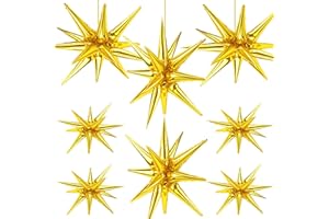 CADEYA 8 Pcs Star Balloons, Huge Gold Explosion Star Aluminum Foil Balloons for Birthday, Baby Shower, Wedding, Bachelorette Party, Disco Party Decorations Supplies