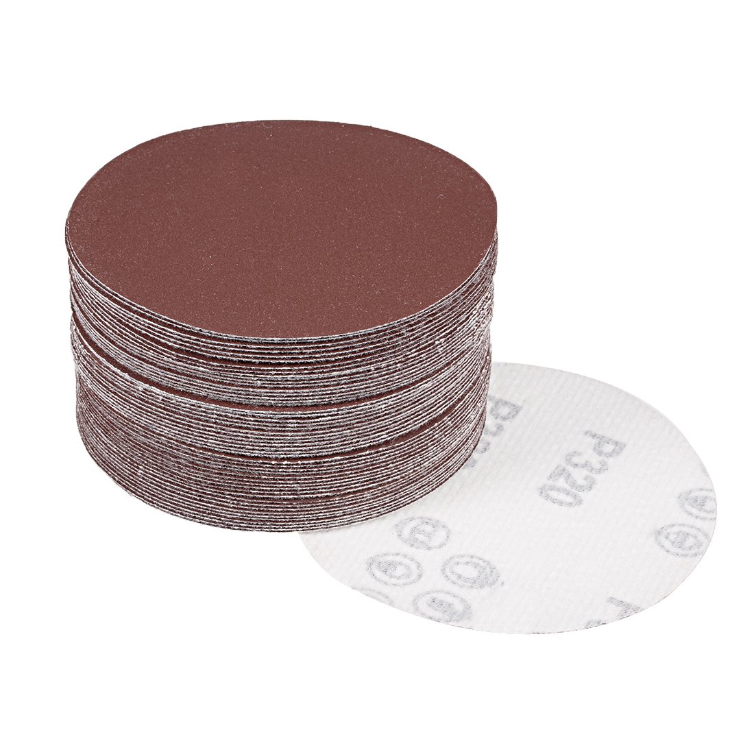 sourcingmap 50Pcs 4 Inch Hook and Loop Sanding Disc 320 Grits Flocking Sandpaper for Random Orbit Sander Brown