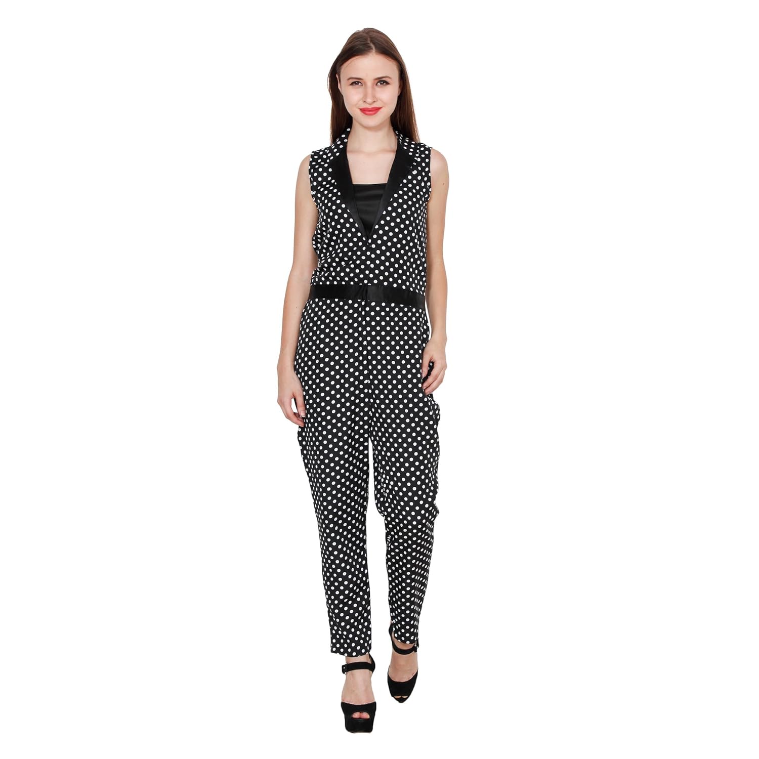 fabrizia women's dot print crepe sleeveless jumpsuit