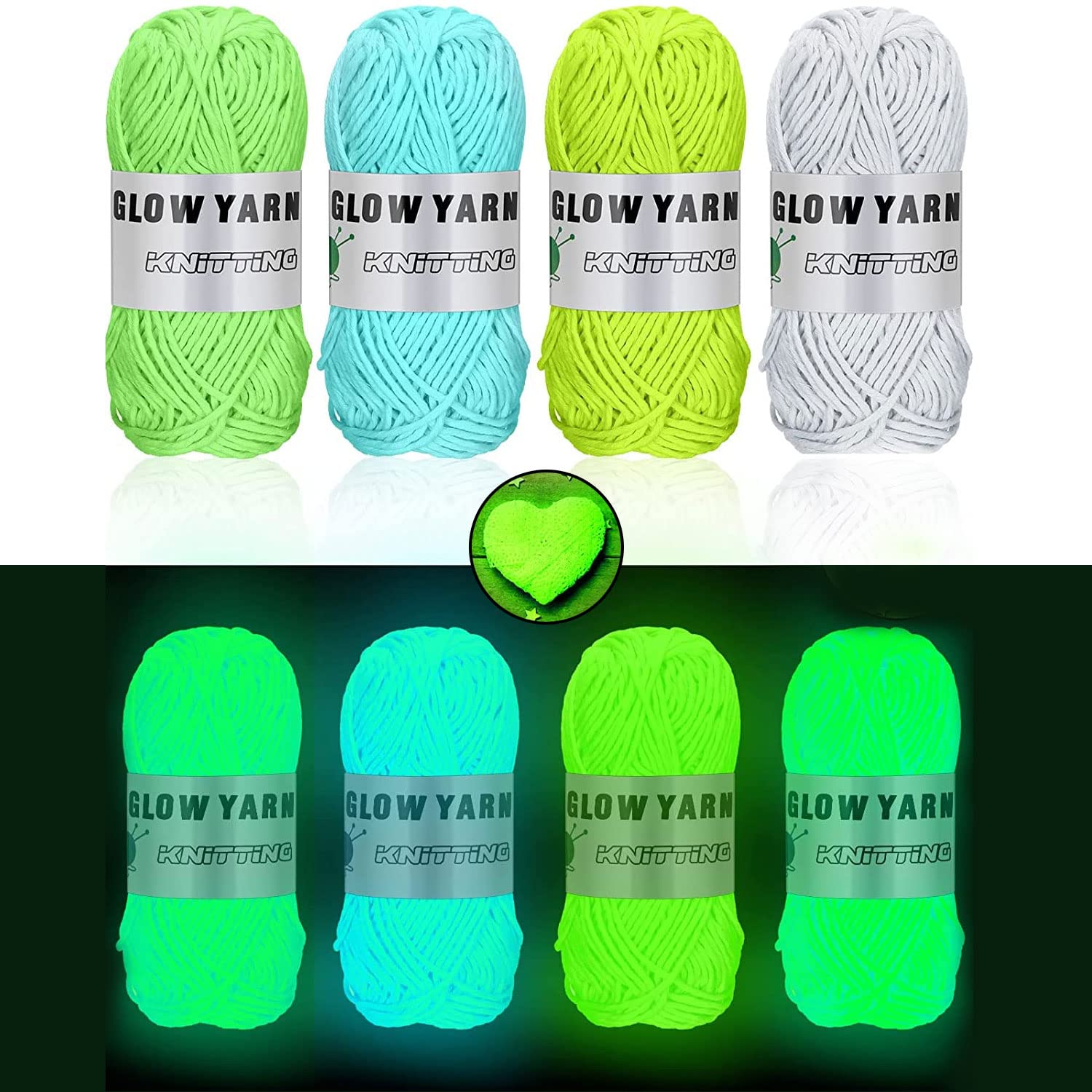 4 Pcs Glow in The Dark Yarn(Each 55yd),DIY Glow Yarn for Knitting Luminous Yarn for Crocheting Sewing Supplies for Crocheting for DIY Arts, Crafts & Sewing Beginners (Green)