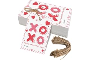 AUKOLASS Happy Valentine's Day Tags, Valentine's Day Gift Tags with String for Sweet Themed Party or Valentine' Day Thank You Gift Tags Great for Party Favors (XOXO)