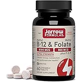 Jarrow Formulas Methyl B-12 & Methyl Folate, Bioactive Vitamin B9 and Vitamin B12 Supplement, Supports Cellular Energy Production, Healthy Brain Function & Metabolism, 60 Chewable Tablets, 60 Servings
