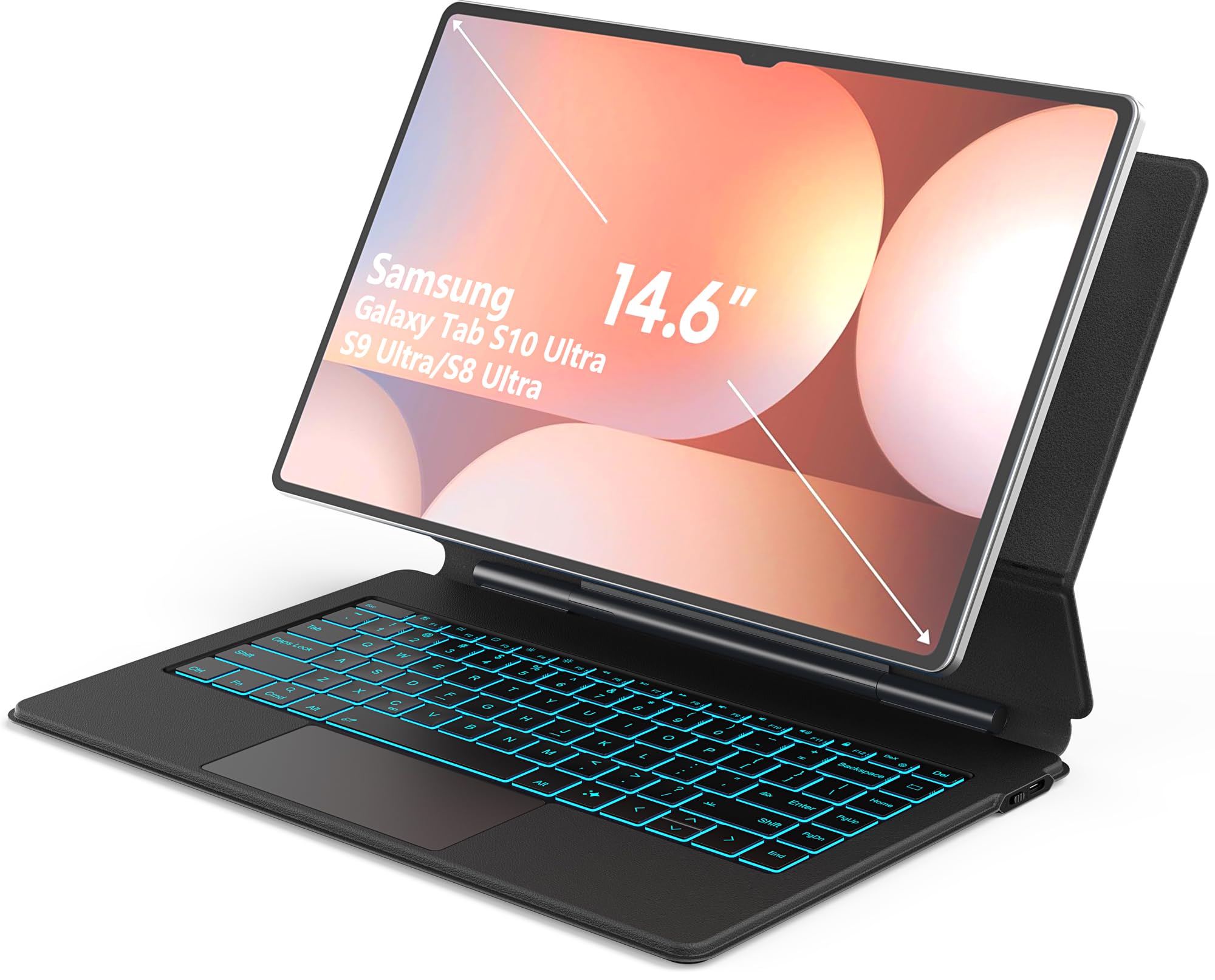Photo 1 of Sackei for Samsung Galaxy Tab S10 Ultra S9 Ultra S8 Ultra Keyboard Case 14.6'' Magic-Style Floating Cantilever Magnetic Stand, Dex Mode, 3-Level 7 Color Backlit, Built-in trackpad Matte Black