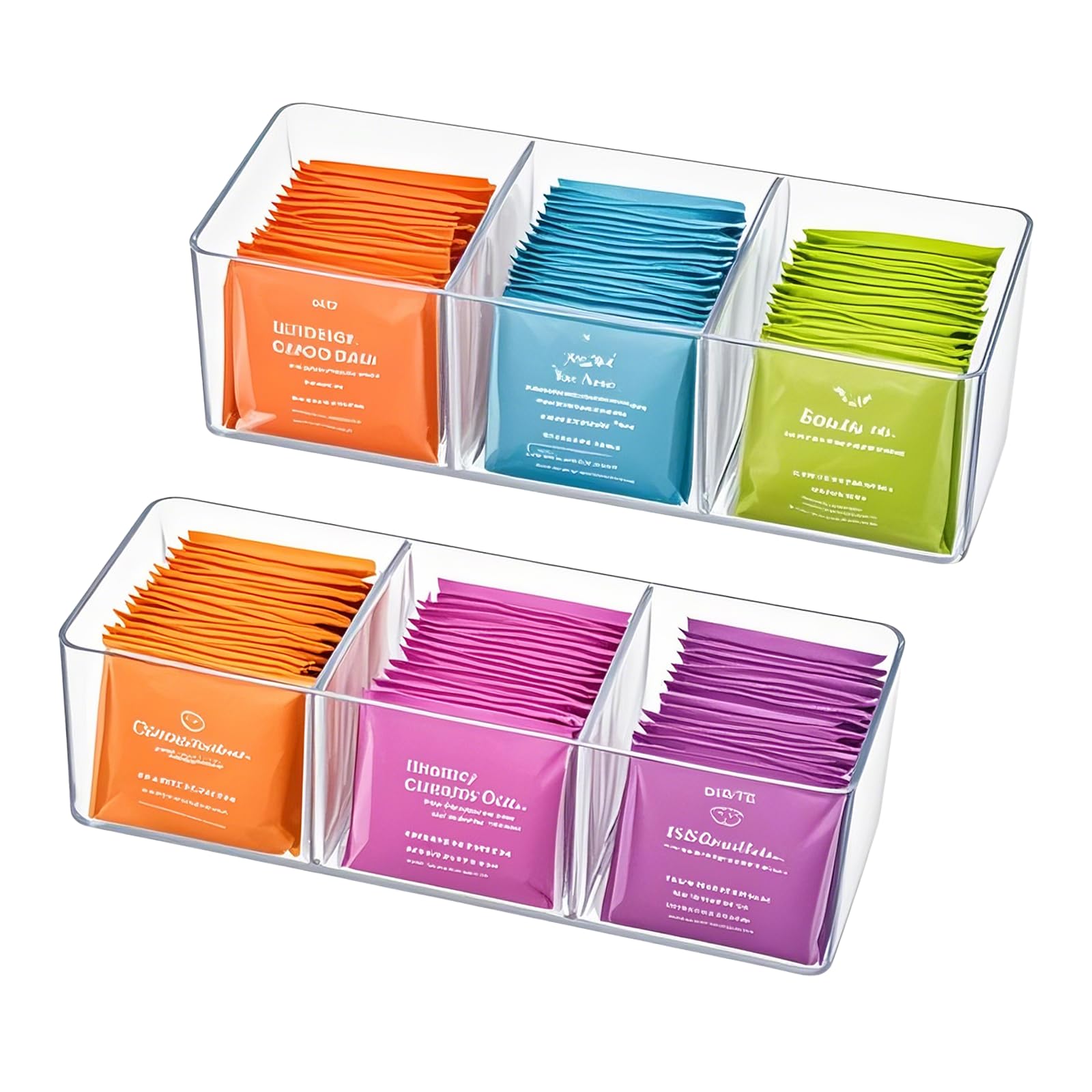 Photo 1 of Tea Bag Organizer - Holds 60 Tea Bags, 3 Compartments, Transparent Design, Tea Bag Holder Hooks for Storage Cabinet and Kitchen Pantry (2)