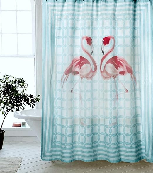 Amazon Com Tropical Pink Flamingo Novelty Fabric Shower Curtain Cotton Stripes Fabric Shower Curtain Home Kitchen