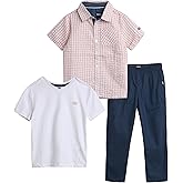 DKNY Toddler Boys Pants Set - 3 Piece Boys Button Down Shirt, Short Sleeve T Shirt, and Twill Pull On Kids Pants Outfits
