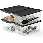 HOMZ Secure Latch, Clear Plastic Storage Organizer Bins, 15 Quart, 4 Pack | Heavy-Duty Stackable Containers, Large Organizer Box for Homes, Offices, and Garages