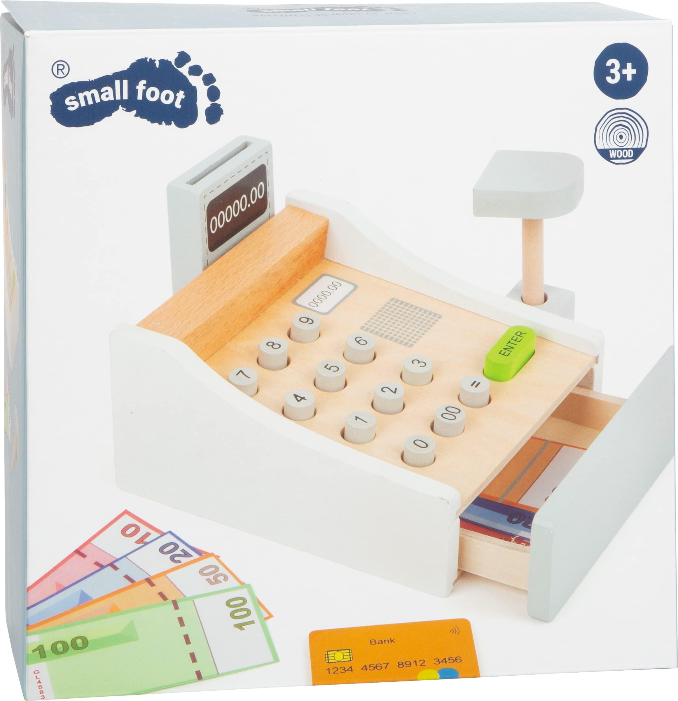 Small Foot Spielkasse aus Holz, inkl. Scanner, Kartenlesegerät, Spielgeld und Kreditkarten, Mehrfarbig, 11099 Spielzeug 4