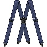 Suspenders for Men Heavy Duty Work 4cm Wide X-Back with 4 Plastic Gripper Clasps Adjustable Elastic Trouser Pants Braces