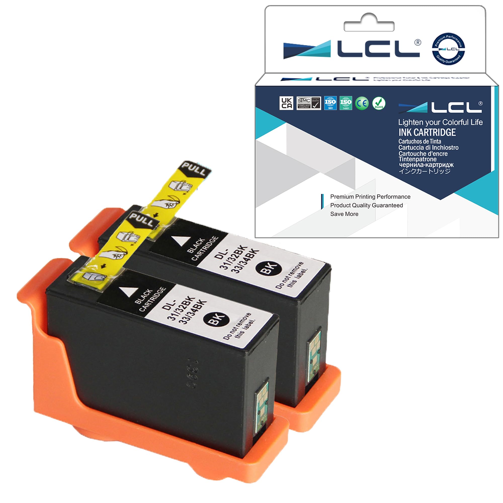 LCL Compatible Ink Cartridge Series 31 32 33 34 V525w V725w High Yield (2 Black) Replacement for Dell V525w Dell V725w