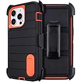 Yowtrey for Black iPhone 14 Pro Max Phone Case with Belt Clip Heavy Duty Holster ShockProof Cases,3 Layers of Sturdy,Military Grade Protective Cases for iPhone 14 Pro Max Case with Clip (Black+Orange)