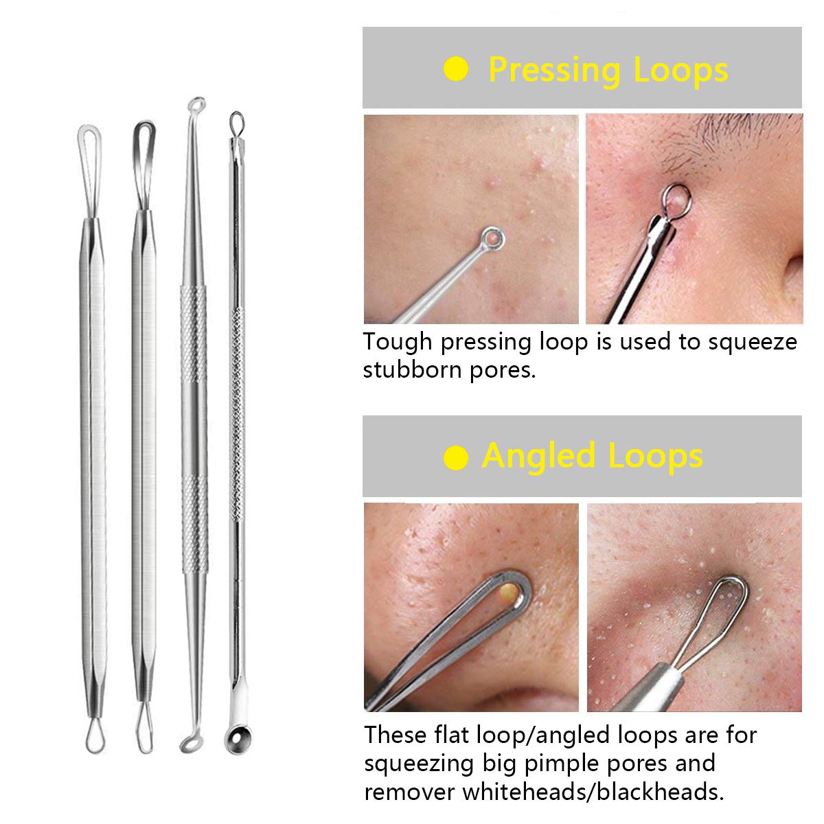 Blackhead Remover Acne Tool 9PCS Kit, Aooeou Professional Stainless Steel Curved Pimple Tweezers Comedone Extractor Instrument Tool Set for Curing Facial Blemish Whitehead: Beauty