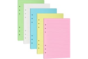MOZANO A5 Colorful Lined Filler Paper, 6-Hole Punched, 120GSM Loose-Leaf Paper and Planner Inserts for Notebooks, Journals, and Study Notes,50 Sheets/100 Pages