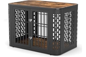 Huddycove Rounded Corner Dog Crate Furniture, 42 inch Heavy Duty Kennel for Medium and Large Dogs, Decorative Pet Cage End Table Indoor