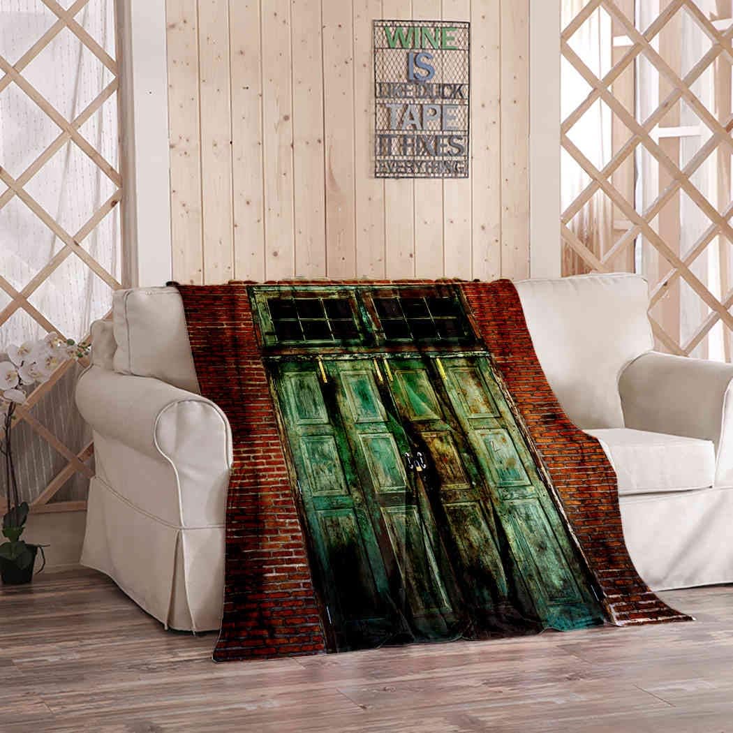 Kuidf Rustic Throw Blanket Rusty Old Door of Red Brick Wall House Dirty