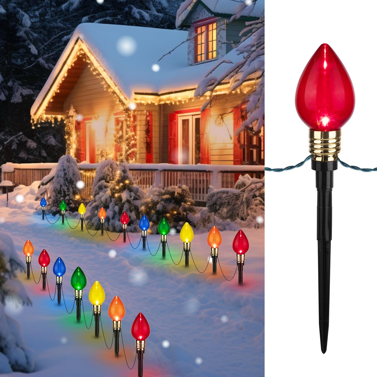 Photo 1 of **all strands turn on**
Brightown 4 Pack C9 Christmas Pathway Lights Outdoor, Total 69.6 Ft 40 C9 Pathway Lights, Waterproof Connectable Christmas Walkway Light for Yard Ground Sidewalk Driveway