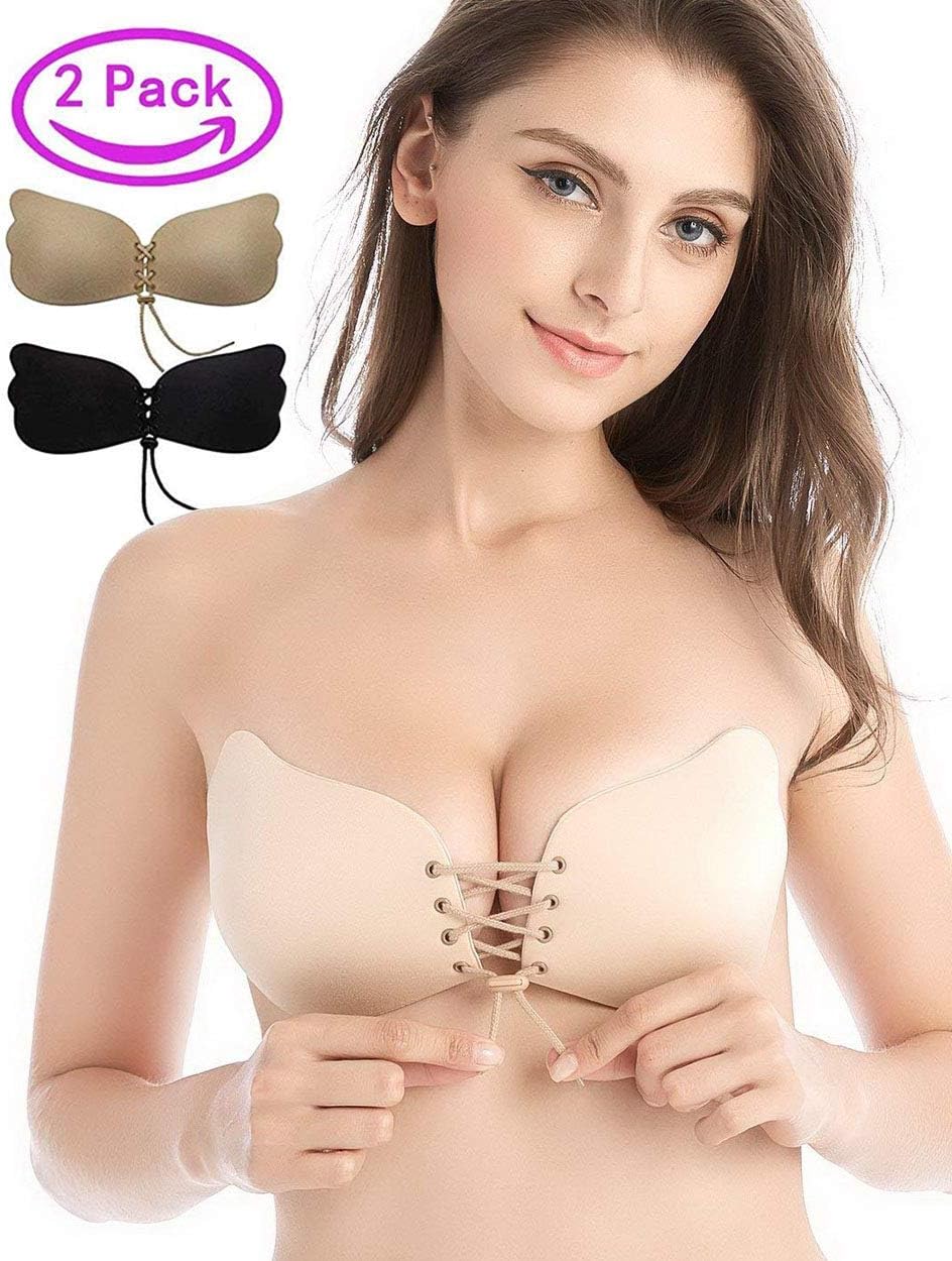 BoHong Invisible Backless Bra for Evening Dress Yellow 2 Pack D