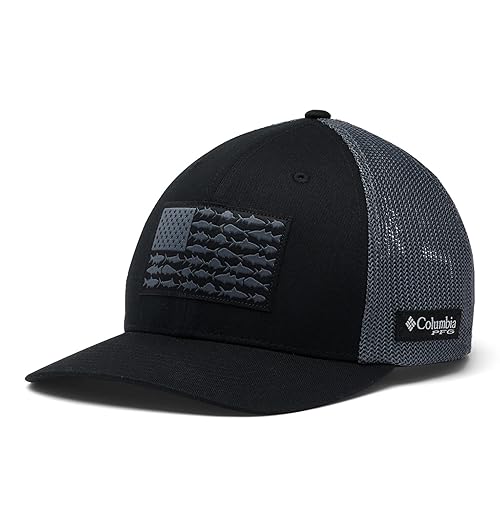 Columbia Unisex PFG Mesh Fish Flag Ball Cap, Black/Graphite, S/M