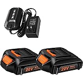 20V 2Packs Replacement Battery and Charger Starter Kit, Cell9102 WA3520 Lithium Battery and Charger WA3742 Compatible with Worx 20-Volt Cordless Power Tools