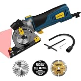 Enventor Mini Circular Saw with 3 Blades, 3-1/2 in, 5 A Corded Motor | 5500 RPM, Max Depth 1-1/10 in, Laser and Parallel Guides, 3M Cord, Dust Tube, Double Safety Switch