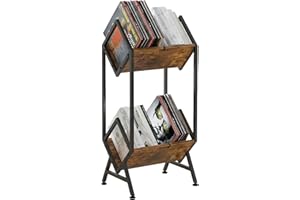 VonDream 2-Tier Vinyl Record Storage, Metal Vinyl Record Holder for 160-200 LP Storage, Vintage Design Record Shelf for Albums Books Magazines Files, Matte Black- Designed for Your Vinyl Only