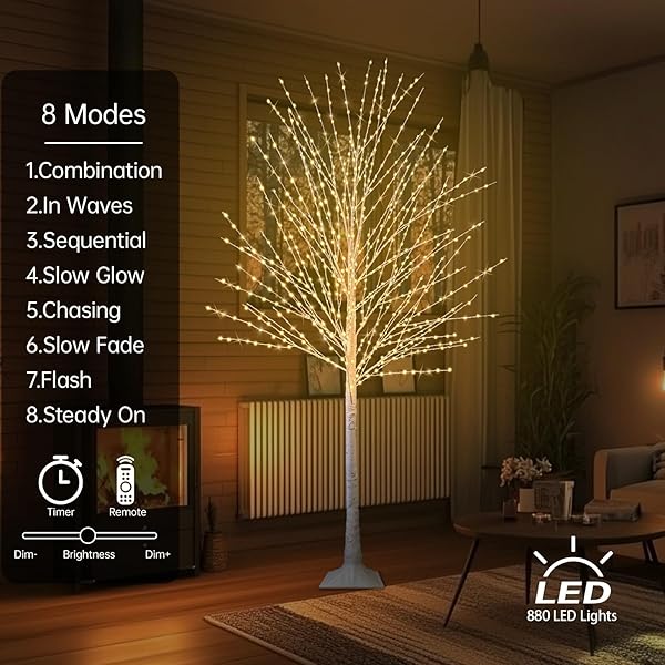 6FT LIGHTED BIRCH TREE, BIRCH TREE WITH 880 LED LIGHTS, 8 TWINKLING MODES AND TIMER, DIMMABLE, TWINKLE CHRISTMAS TREE FOR INDOOR OUTDOOR HOME PARTY GARDEN WEDDING DECORATIONS