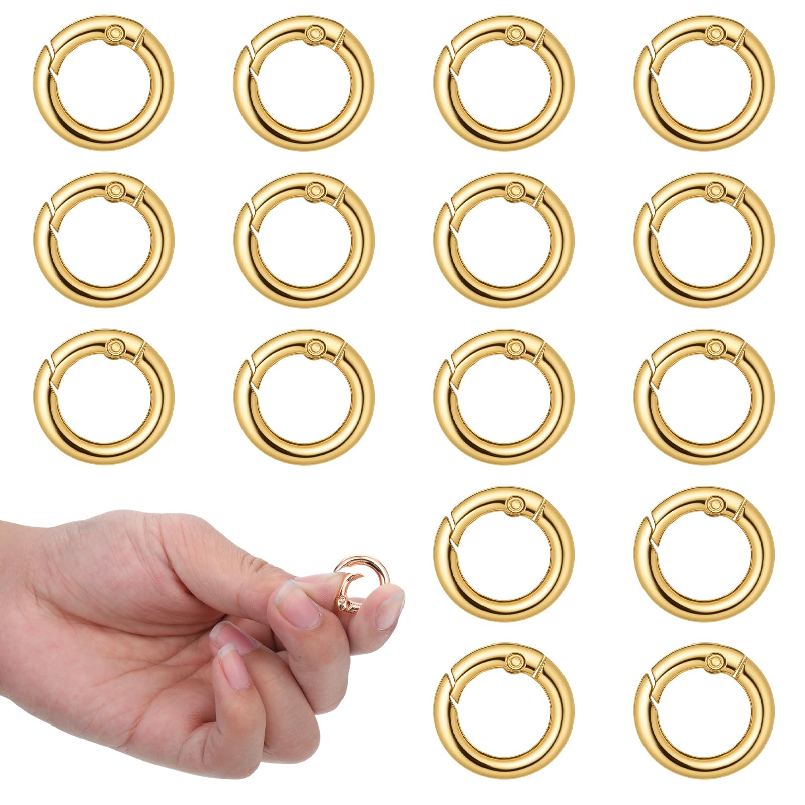 Photo 1 of 16 Pcs O Ring Keychain, 1/2 in Small Spring O Ring, Gold Snap Buckle Keychain Rings, Small Metal Round Keyring Clip Rings for Keychains, Dog Tags Clip, Purse, Handbag, Lanyard Keychains
