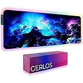 Gerlos RGB Large Gaming Mouse Pad, Extended Soft LED Mouse Pad, Non-Slip Rubber Base, Water Resist Keyboard Pad, Computer Mou