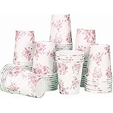 50Pcs 9oz Floral Paper Cups Pink Flowers Cups Disposable Pink and White Drinking Cups for Cold Hot Drinks Party Supplies