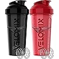 VELOMIX -2 Pack- 28 oz Protein Shaker Bottles for Protein Mixes - 2x Wire Whisk | Leak Proof Shaker Cups for Protein Shakes | Protein Shaker Bottle Pack | Shakers for Protein Shakes - Black&Red