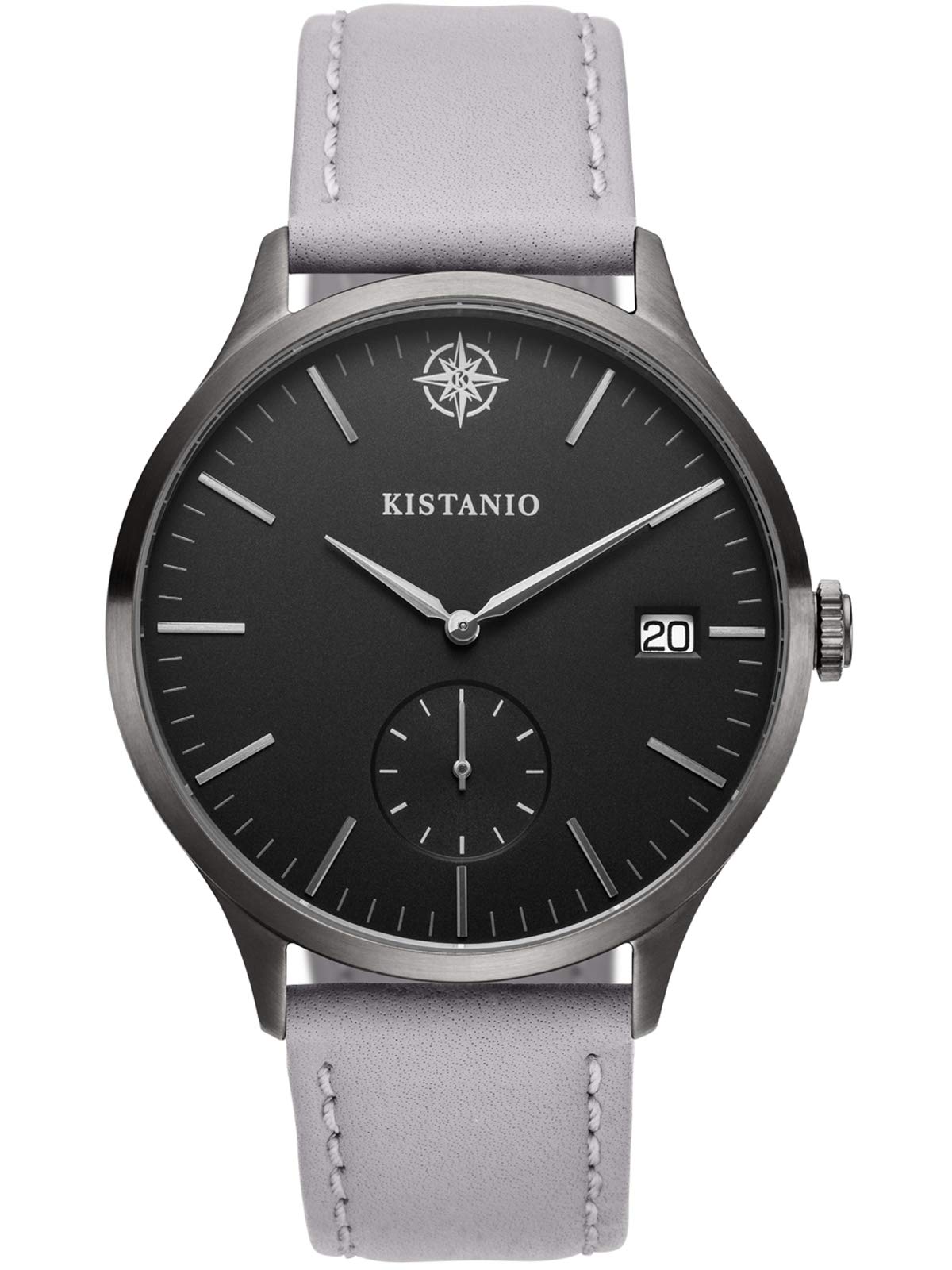 Kistanio Men's Watch Stratolis Sapphire Glass Gunmetal Black with Grey Leather Strap KIS-STR-40-026
