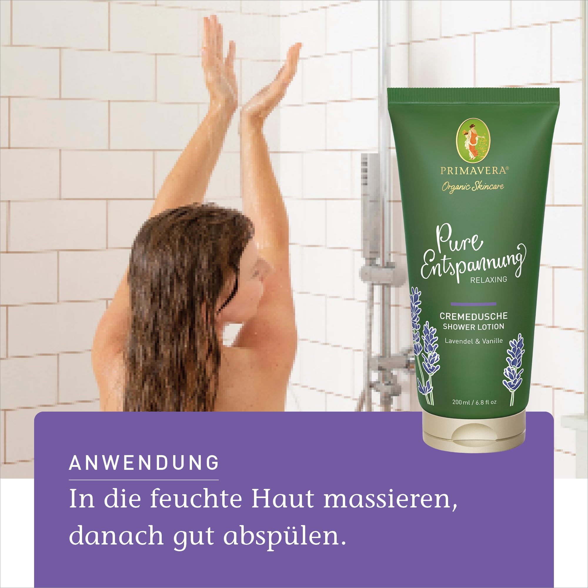 PRIMAVERA Pure Entspannung Cremedusche 200 ml – Duschgel, Duschbalsam, Naturkosmetik – Lavendel, Vanille Duft – reinigt sanft, beruhigt, pflegt – vegan 3