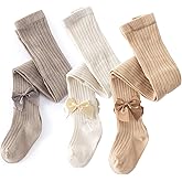 ACTLATI 2-8T Girls Tights Toddler Knit Cotton Leggings 3 Pairs of Baby Girl Stockings Girls Winter Pantyhose Pants