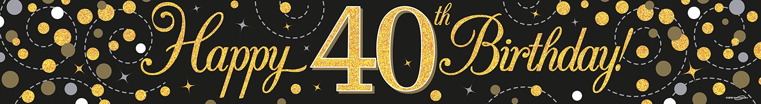 40th Birthday Black And Gold Birthday Party Foil Banner Pennant Age 40