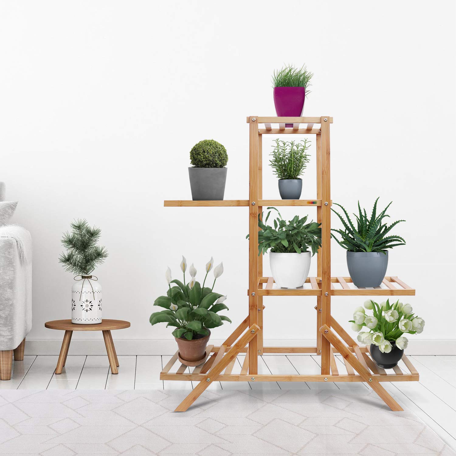 The Ultimate Plant Stands to Bring Life to Your Living Room 2 Livzing Multipurpose 4 Tier Bamboo Plant Stand Indoor