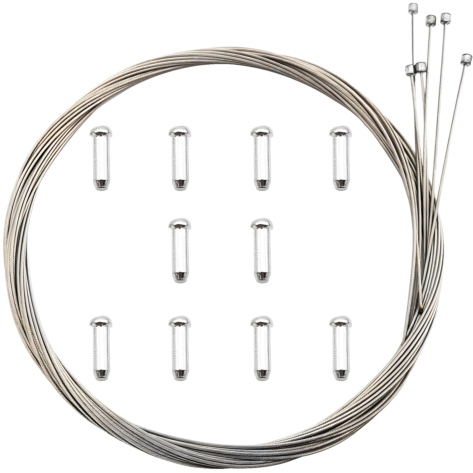 CTRICALVER Bike Gear Cable, 6 Pcs 2.1M Stainless Steel Bicycle Shifter Cable, Universal Bicycle Shift Cables, with Cable End Crimps Caps (10pcs)