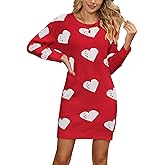 Alsol Lamesa Women's Cute Heart Shaped Crewneck Long Sleeve Knit Mini Sweater Dresses Pullover Sweaters