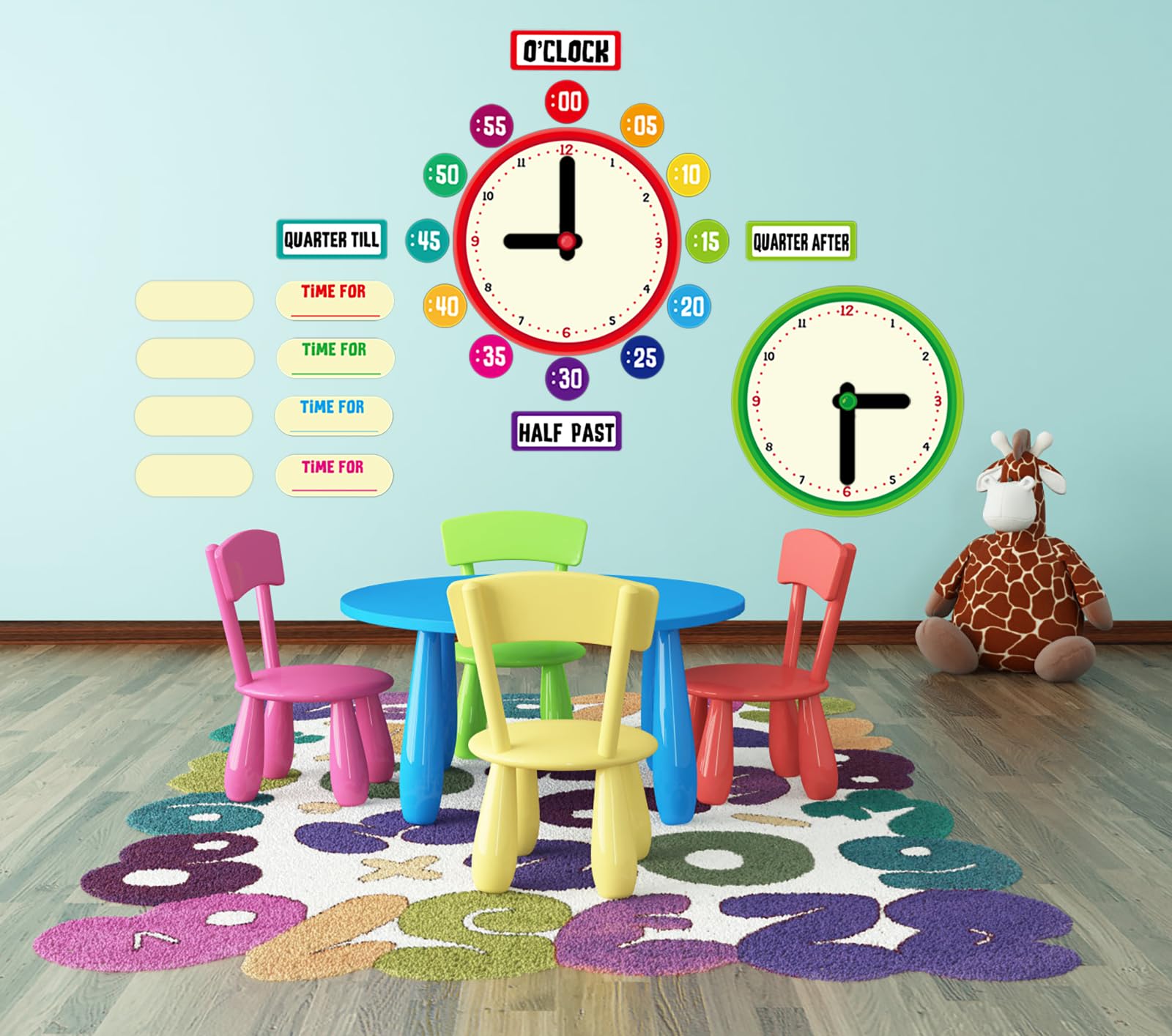 D24TIME 34Pcs Telling Time Bulletin Board Set Decoration Clock for Kids Learning to Tell Time Telling Time Teaching Practice Clock for Elementary Preschool Classroom Supplies Teachers Back to School
