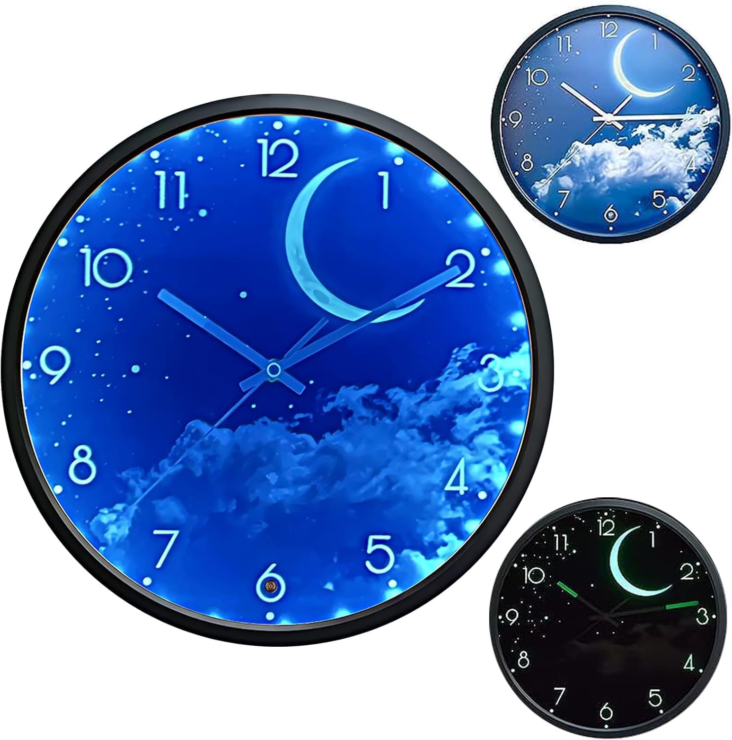 Photo 1 of OCEST 12 Inch Night Light Wall Clock for Bedroom, Silent Battery-Operated Wall Clock Glow in The Dark for Living Room/Kitchen, Large Digital Display Kids Birthday Present-Moon