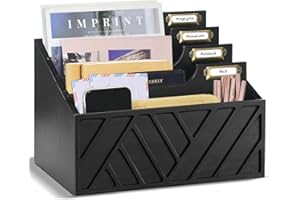 ANRXNCY Rustic Mail Organizer Letter Sorter for Counter, Mail Holder Desktop File Organizer Holder, Countertop Desk Office Accessories Organizer for File Letter Paper Folder, White Wooden Desk Organizer