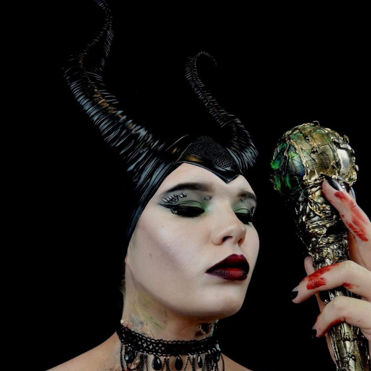Gothic Black Crow Costume Feather Cape Shawl with Maleficent Horns Cosplay Set: Clothing