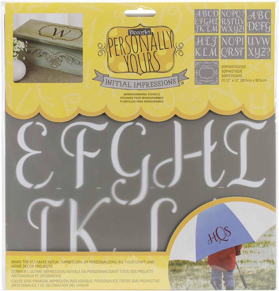 Deco Art PYI-101 Plastic Initial Impressions Stencil 12-inch x 12-inch, Sophisticated, 1 Pack