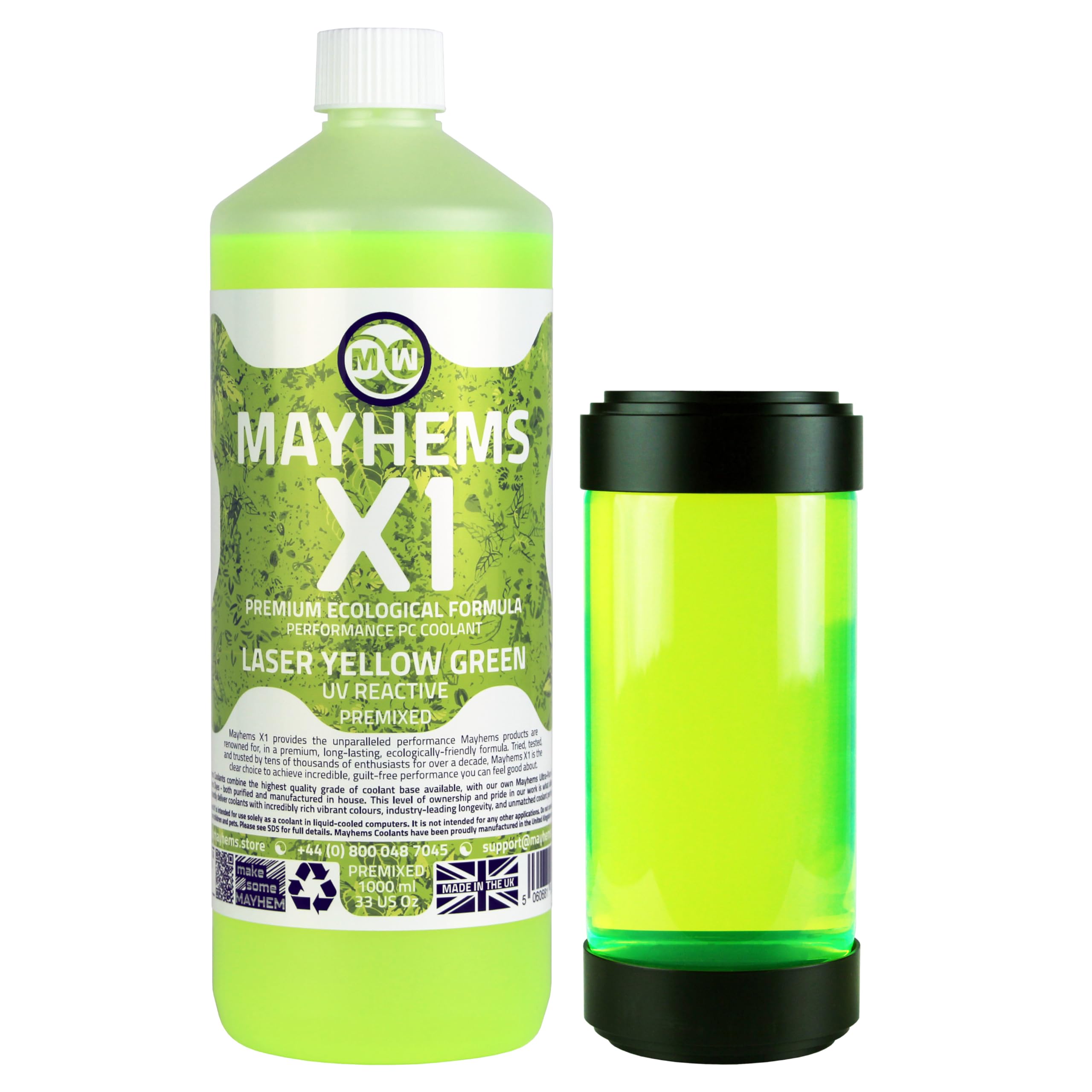 Mayhems - X1 Premixed PC Coolant - Computer Water Cooling Fluid - Liquid Cooling, Eco Friendly Series, 1 Litre, Laser Yellow Green
