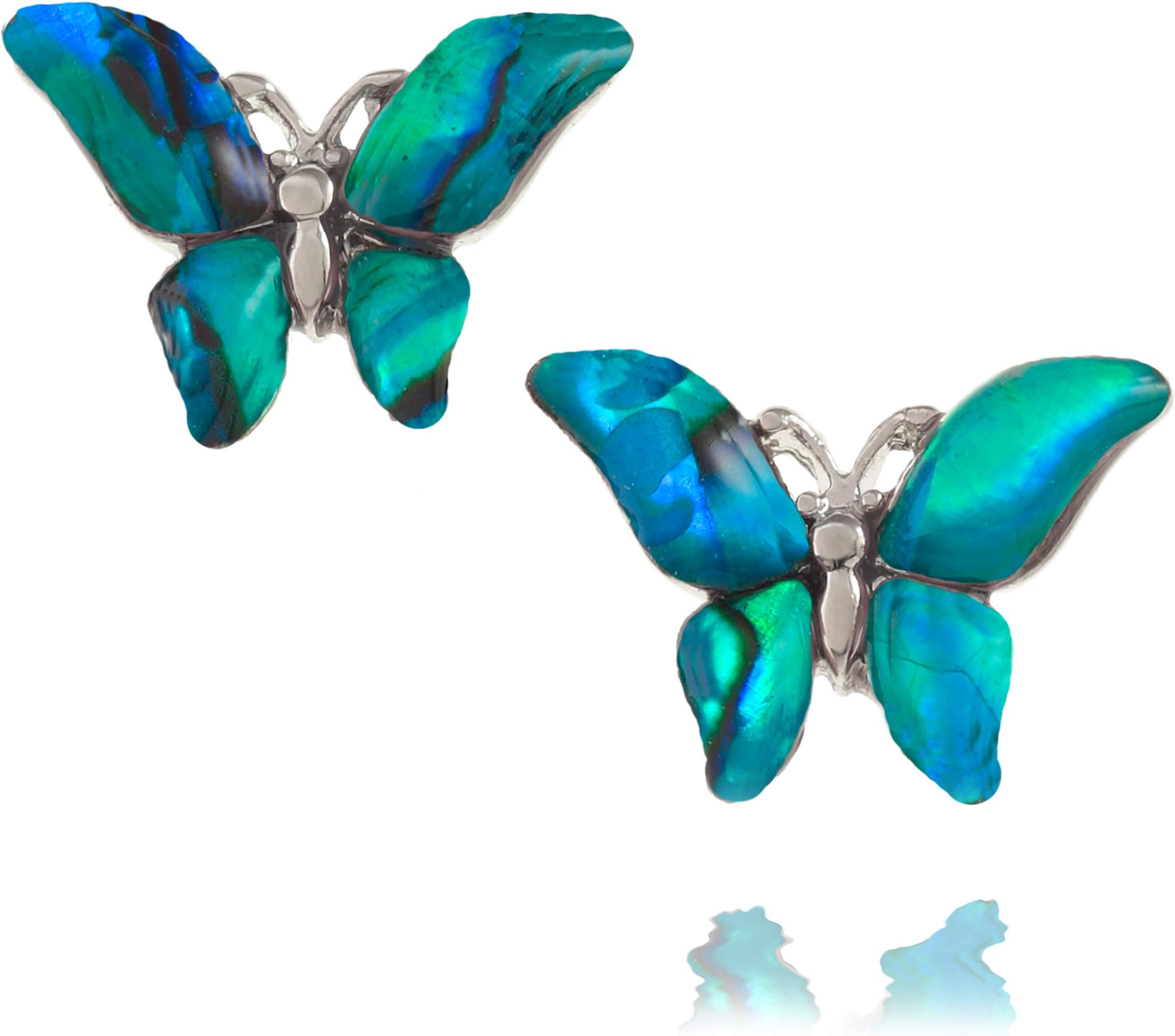 Womens Butterfly Earrings inlaid with Sustainably Sourced Blue Abalone Shell on Stainless Steel Posts with Gift Box
